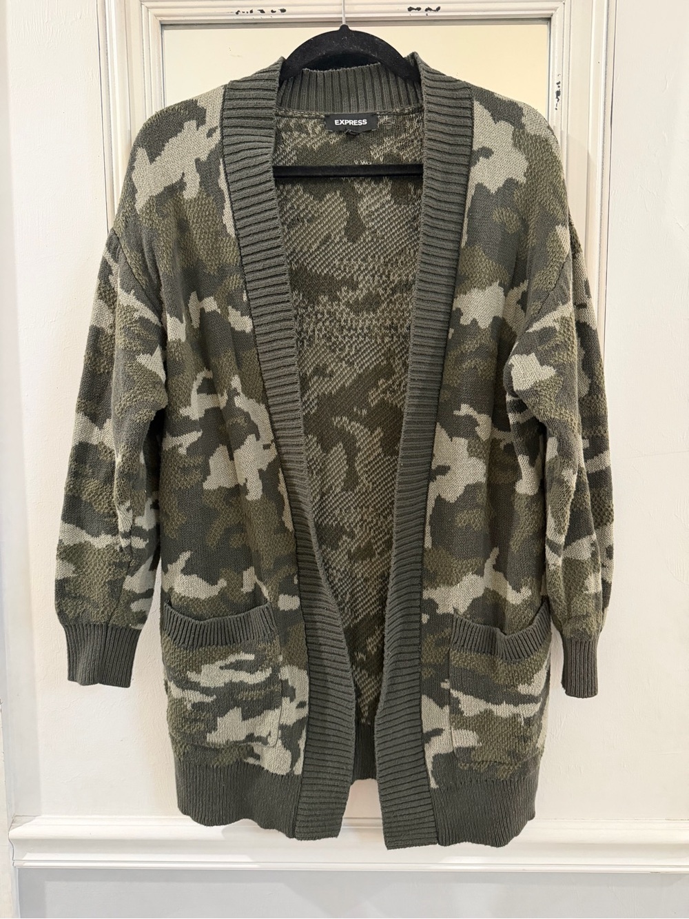 Express Camo Open-Front Cardigan
